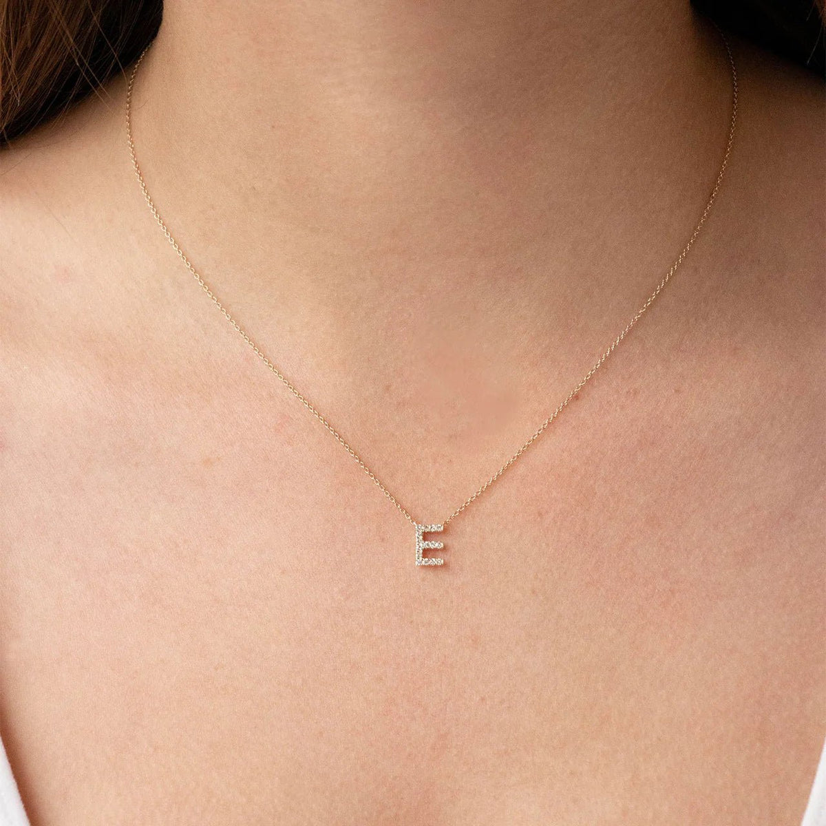 Diamond Initial ‘E’ Necklace in Yellow Gold - Aurum Jewels