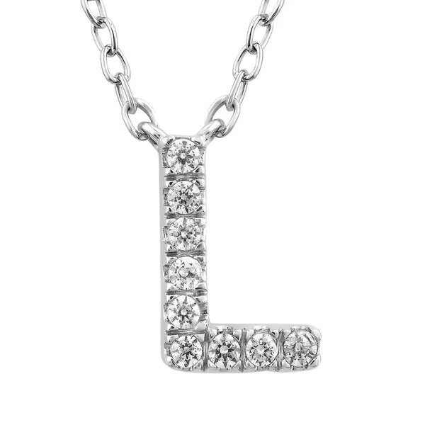 Diamond Initial ‘L’ Necklace in White Gold - Aurum Jewels