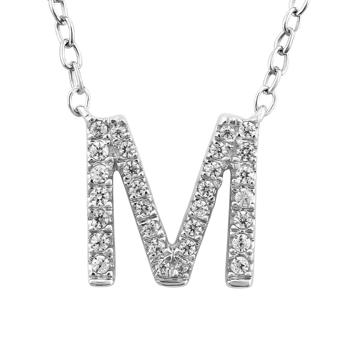 Diamond Initial ‘M’ Necklace in White Gold - Aurum Jewels