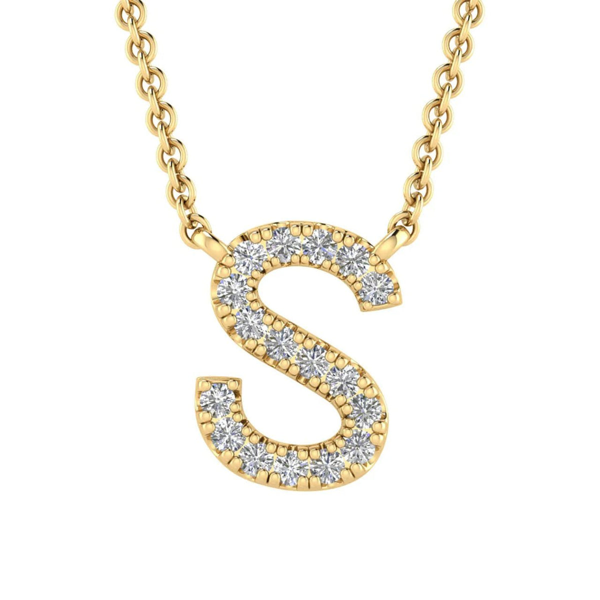 Diamond Initial ‘S’ Necklace in Yellow Gold - Aurum Jewels