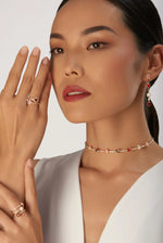 Figlia Dei Fiori Pendant Earrings in 18k Rose Gold with Moonstone, Pink Chalcedony, Carnelian, Red Garnet and White Diamonds. - Aurum Jewels