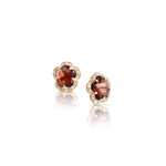 Figlia Dei Fiori Stud Earrings in 18k Rose Gold with Red Garnet and White Diamonds. - Aurum Jewels