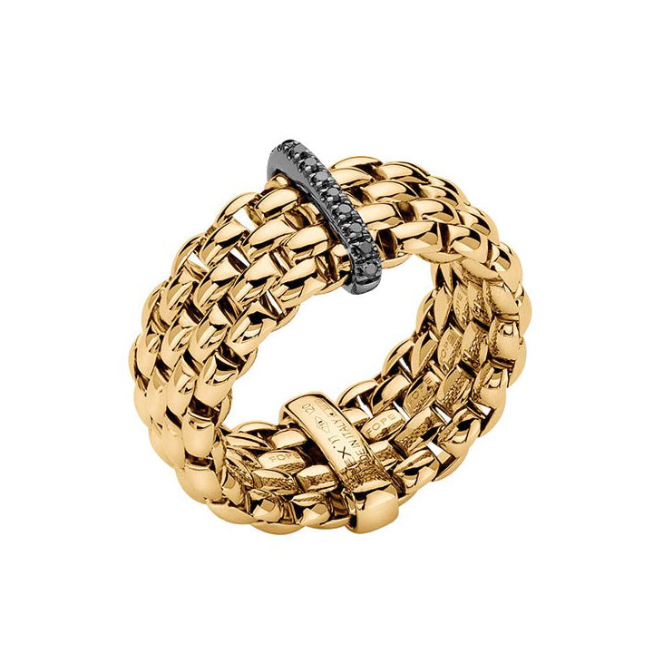 FOPE Flex'It Panorama Gold Ring with Black Diamonds - Aurum Jewels