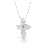 Giardino Segreti Small Flower Necklace in 18k White Gold with White Diamonds. - Aurum Jewels