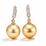 Golden South Sea Pearl & Diamond Drop Earrings - Aurum Jewels