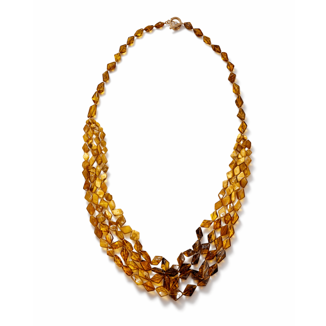 Long Multi Strand Graduating Colour Amber Necklace - Aurum Jewels