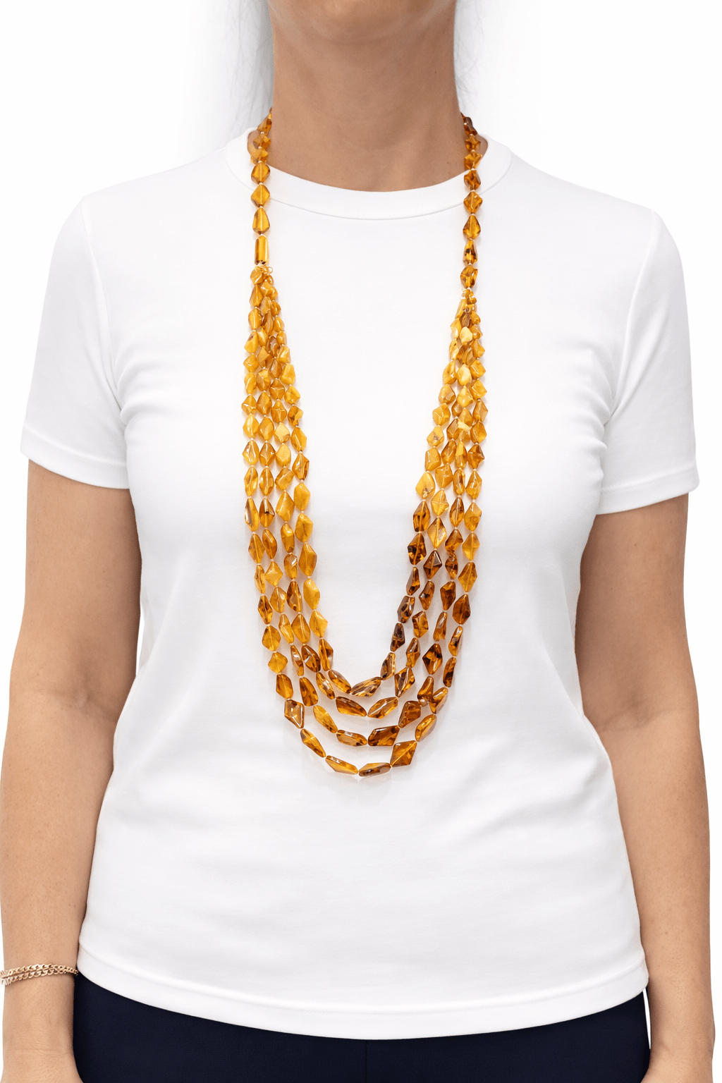 Long Multi Strand Graduating Colour Amber Necklace - Aurum Jewels
