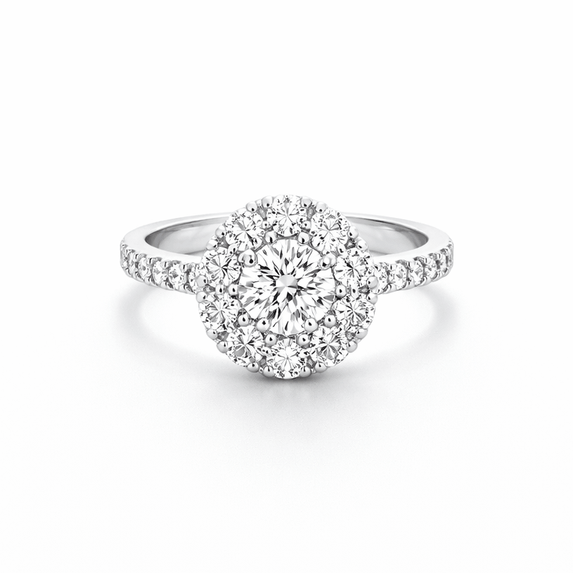 Natural Round Brilliant Cut Diamond Cluster Engagement Ring - Aurum Jewels