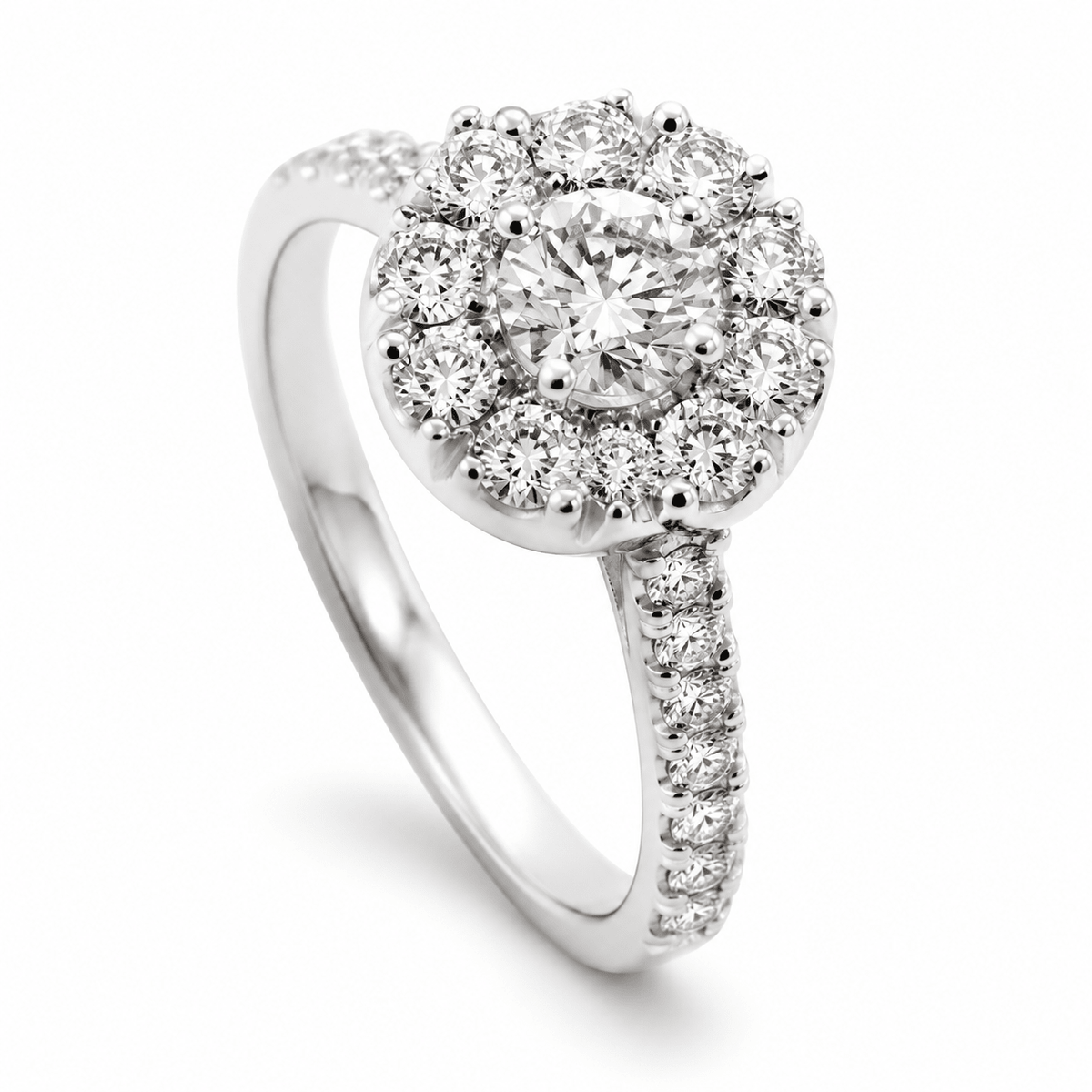 Natural Round Brilliant Cut Diamond Cluster Engagement Ring - Aurum Jewels