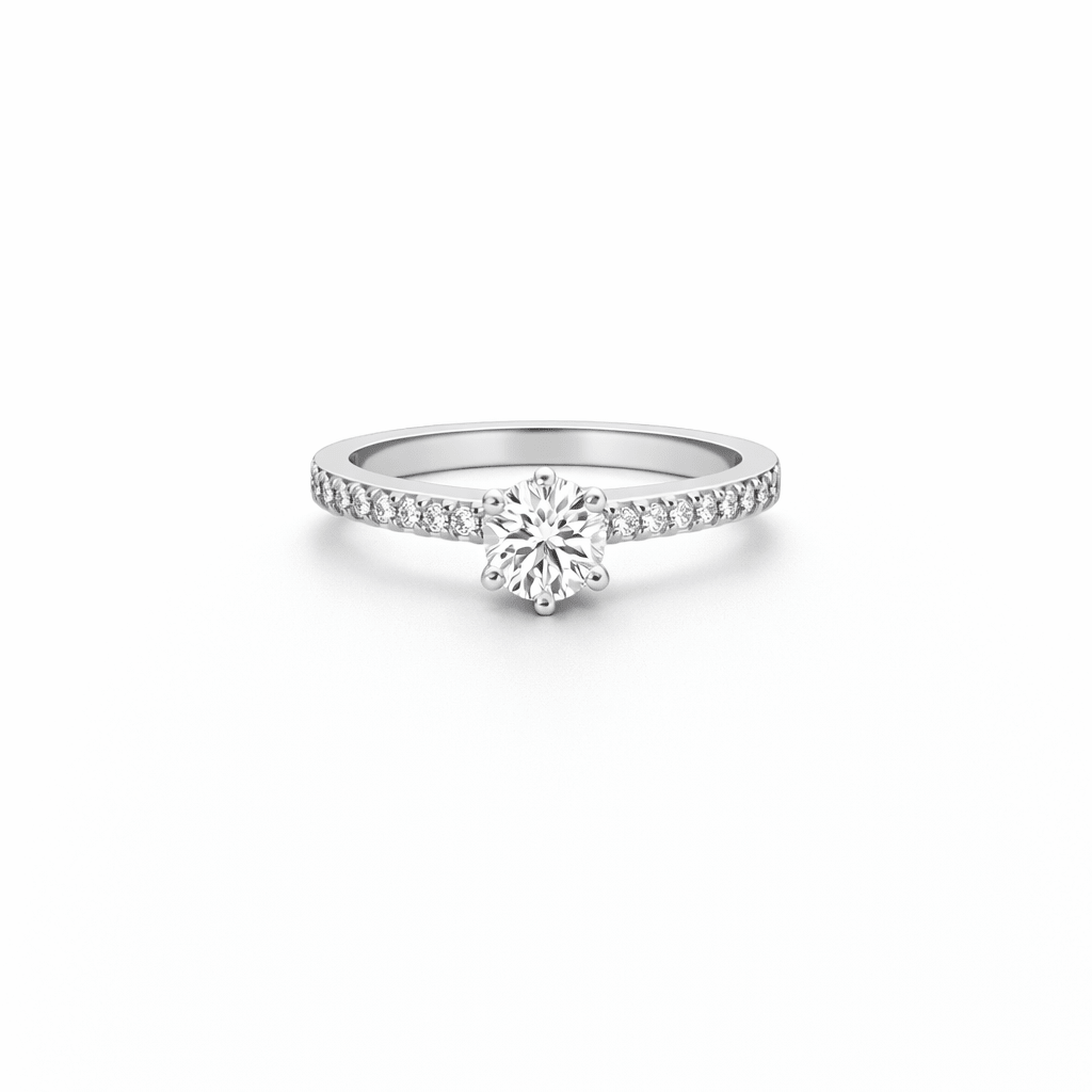 Natural Round Brilliant Cut Diamond Engagement Ring with Diamond Band - 0.96ct - Aurum Jewels