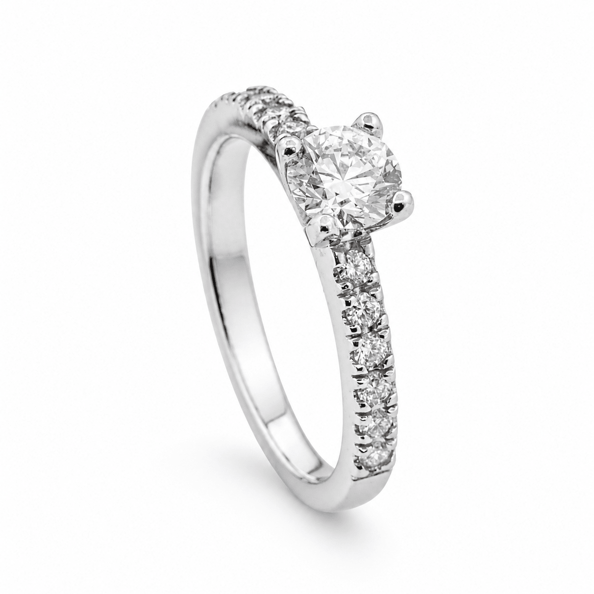 Natural Round Brilliant Cut Diamond Engagement Ring with Diamond Band - Aurum Jewels