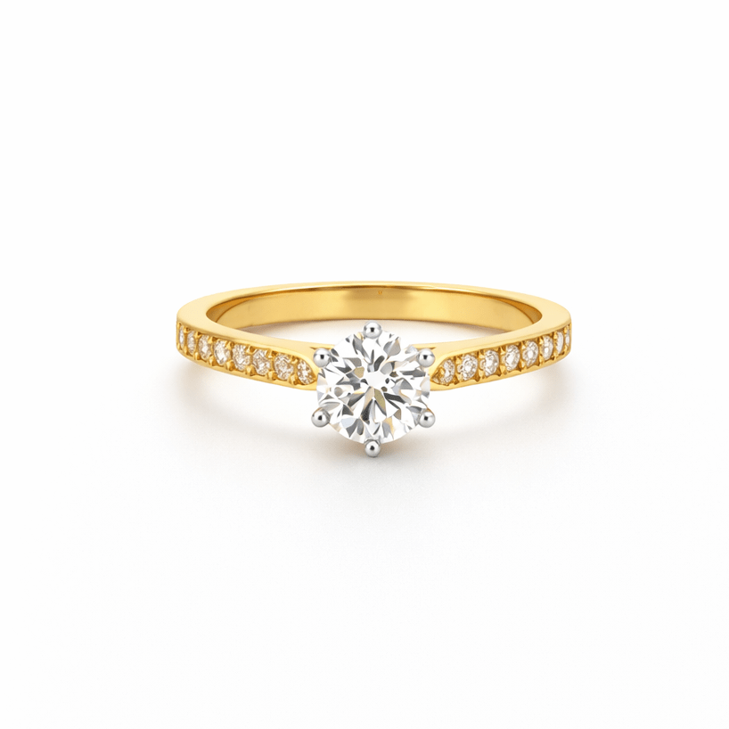 Natural Round Brilliant Cut Diamond Engagement Ring with Yellow & White Gold - Aurum Jewels