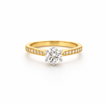 Natural Round Brilliant Cut Diamond Engagement Ring with Yellow & White Gold - Aurum Jewels