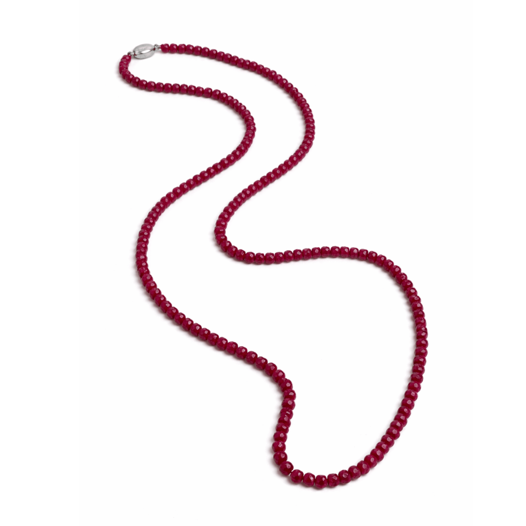 Natural Ruby Gemstone Beads Necklace - 72cm - Aurum Jewels
