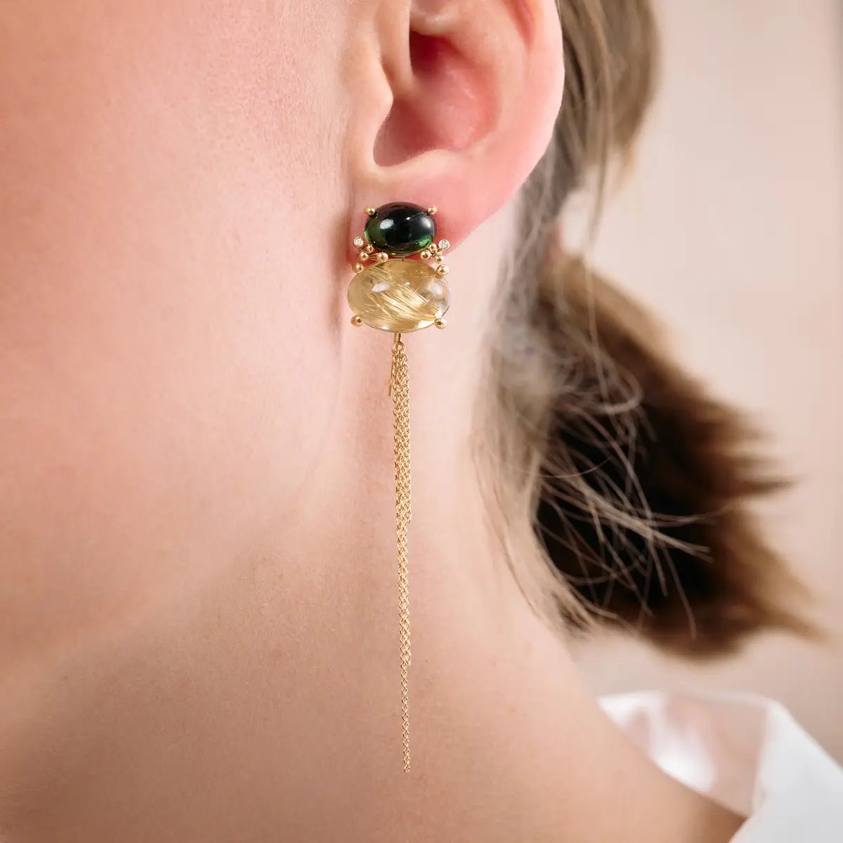 Ole Lynggaard Boho Earrings with Tourmaline & Rutile Quartz - Aurum Jewels