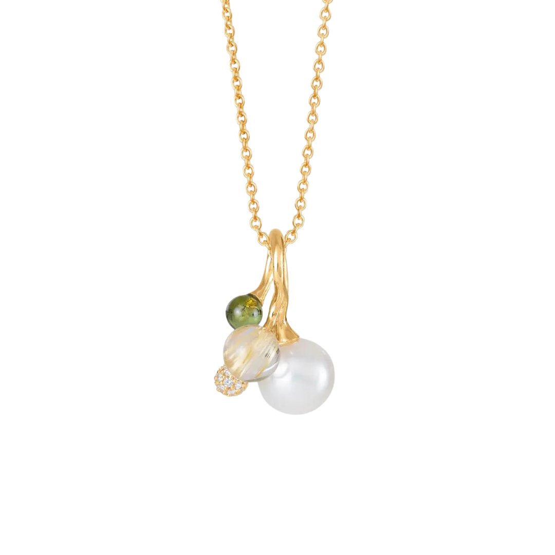 Ole Lynggaard Bunch Pendant with Pearl, Diamond, Serpentine & Rutile Quartz - Aurum Jewels