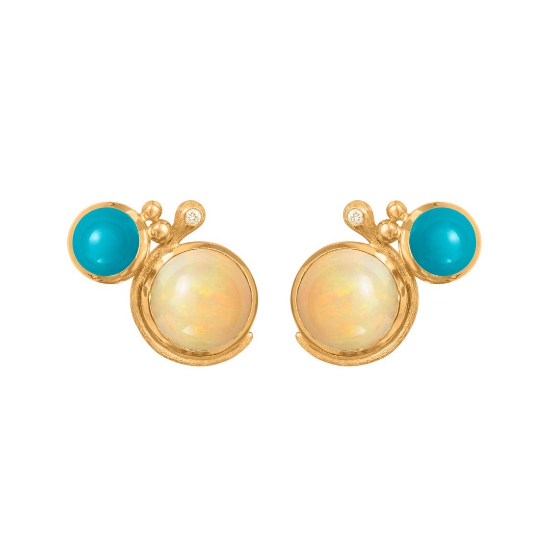 Ole Lynggaard Lotus Earrings with Opal, Turquoise & Diamonds - Aurum Jewels
