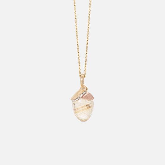 Ole Lynggaard Lotus Pendant with Rutile Quartz & Diamonds - Aurum Jewels