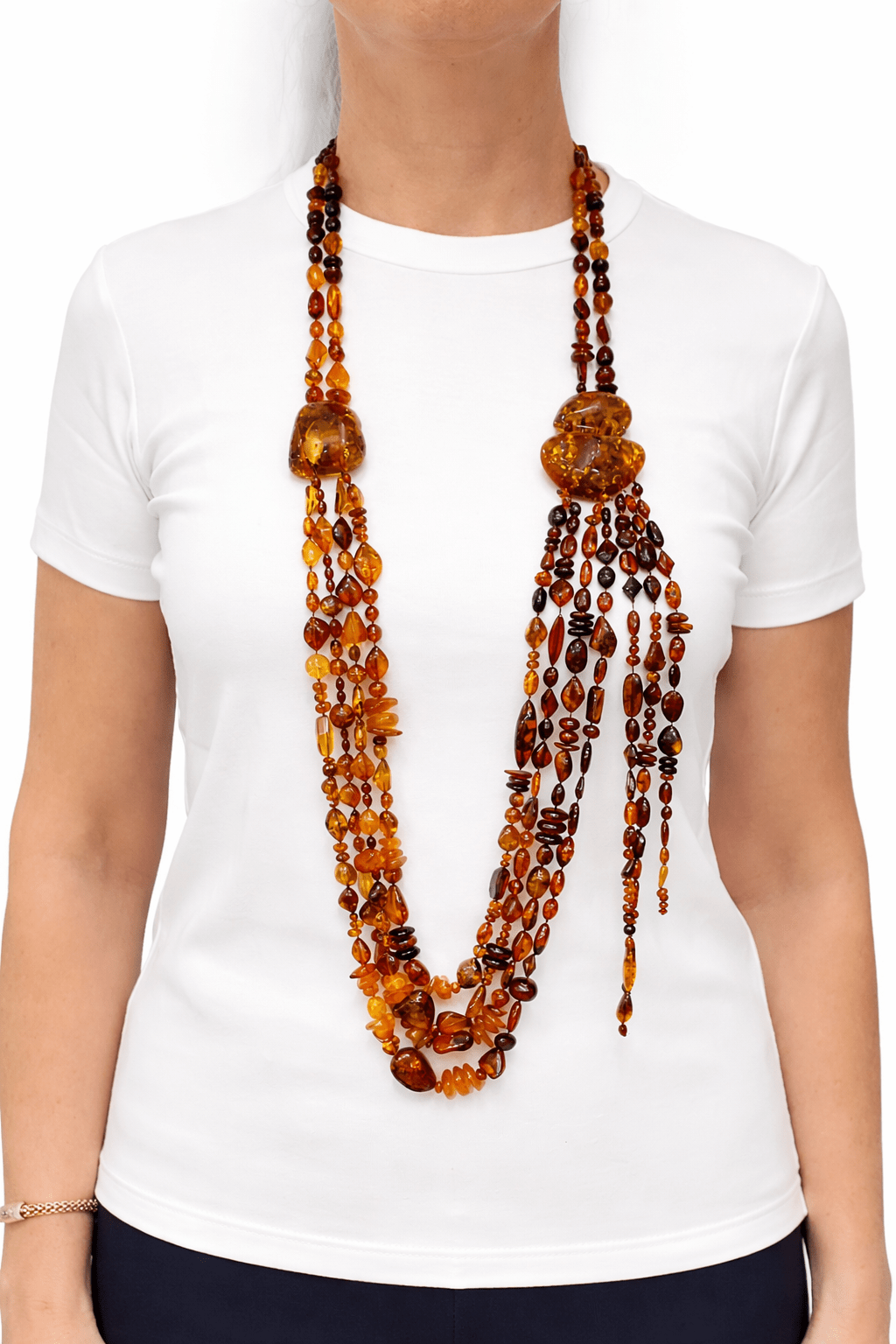 Opera Length Multi - strand Amber Necklace - Aurum Jewels