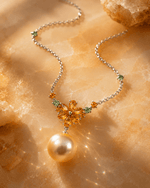 Pale Golden South Sea Pearl, Citrine & Peridot Drop Necklace - Aurum Jewels