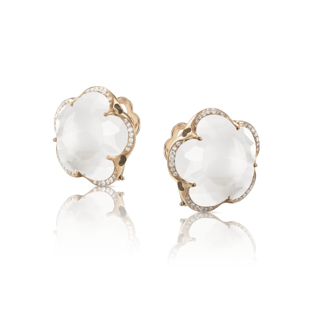 Pasquale Bruni Bon Ton Stud Earrings in 18k Rose Gold with Milky Quartz and Diamonds - Aurum Jewels