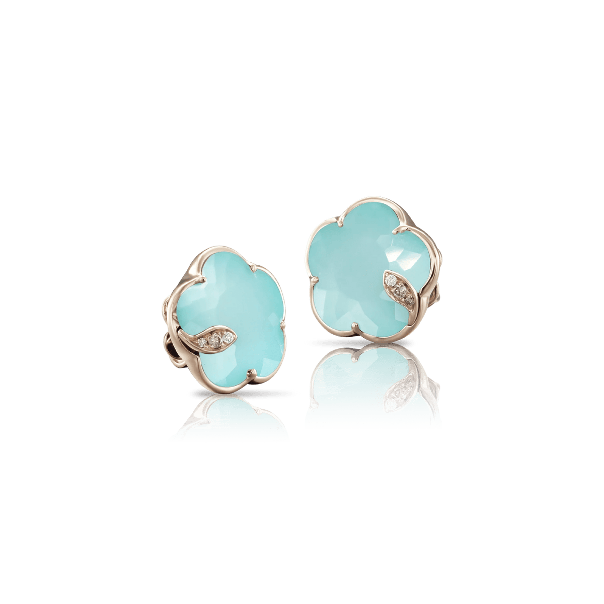 Pasquale Bruni Petit Joli Earrings in 18k Rose Gold with Sea Moon Gem, White & Champagne Diamonds - Aurum Jewels