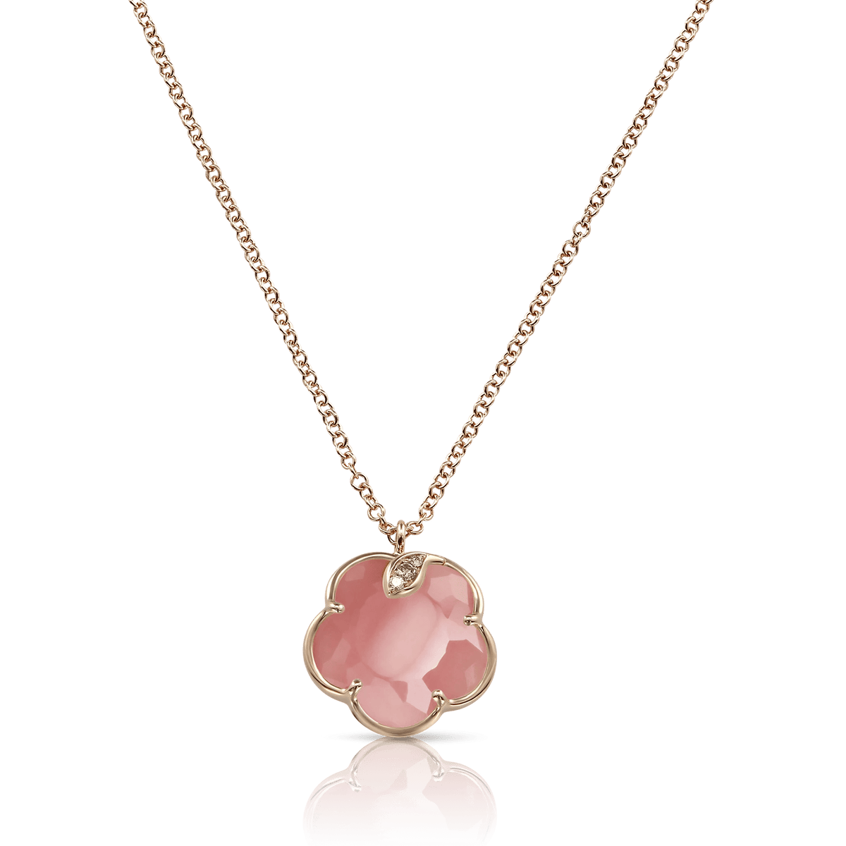 Pasquale Bruni Petit Joli Necklace in 18k Rose Gold with Pink Chalcedony, White & Champagne Diamonds - Aurum Jewels