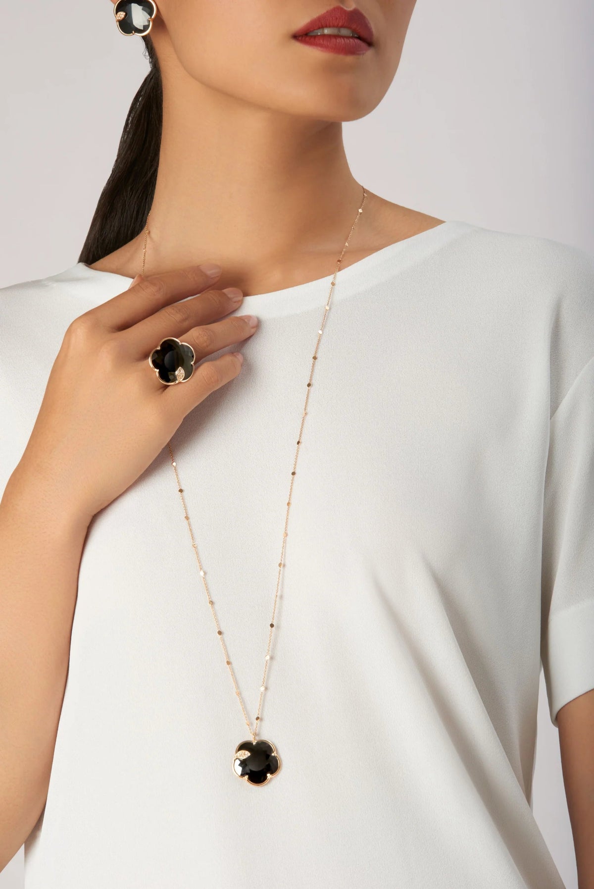 Pasquale Bruni Ton Joli Necklace in 18k Rose Gold with Onyx, White & Champagne Diamonds - Aurum Jewels