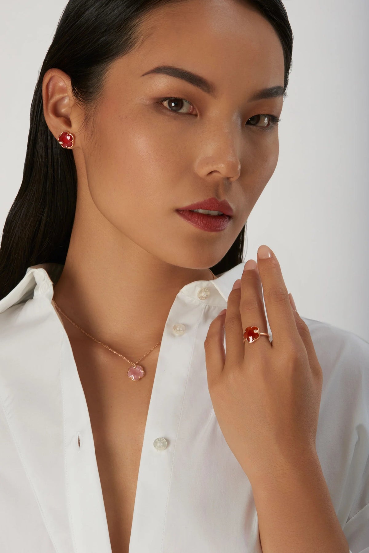 Pasquale Bruni Ton Joli Ring in 18k Rose Gold with Carnelian, White & Champagne Diamonds - Aurum Jewels