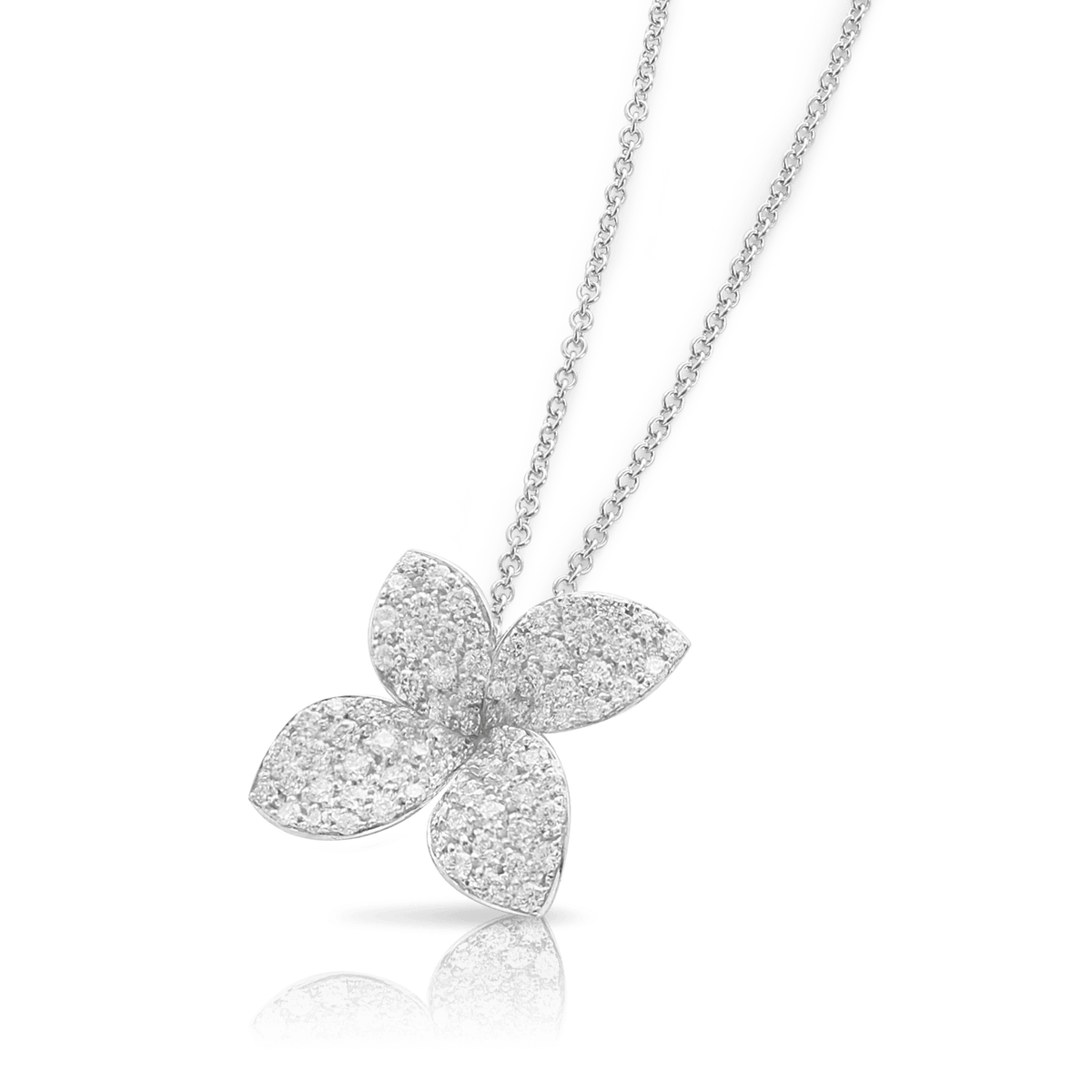 Petit Garden Necklace in 18k White Gold with Diamonds, Medium Flower. - Aurum Jewels