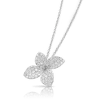 Petit Garden Necklace in 18k White Gold with Diamonds, Medium Flower. - Aurum Jewels