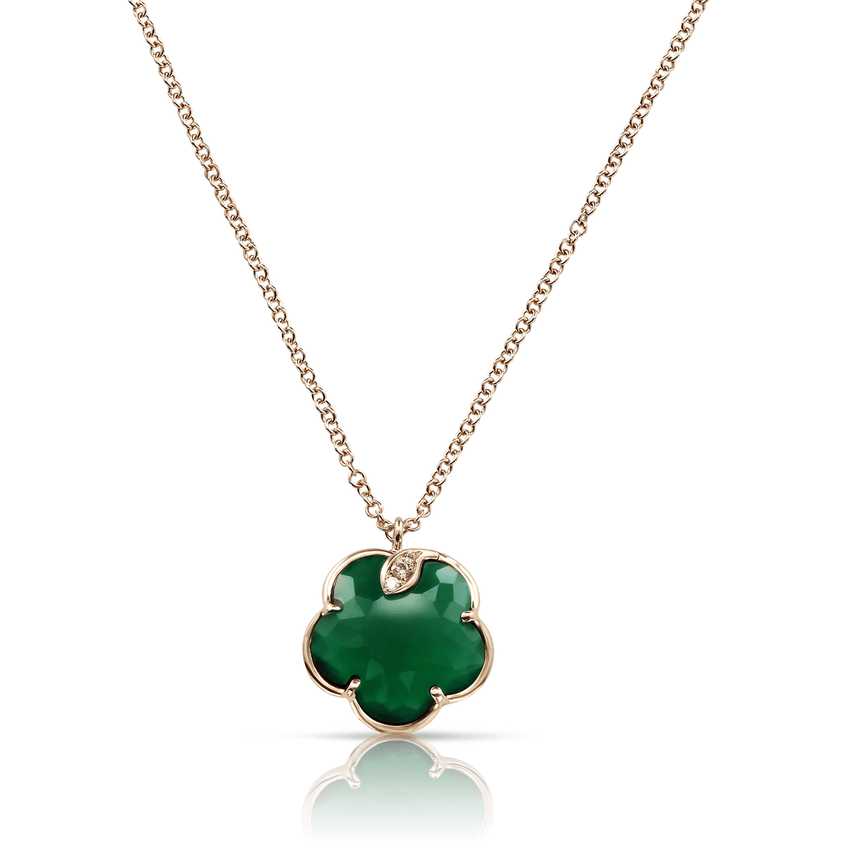 Petit Joli Necklace in 18k Rose Gold with Green Agate and Diamonds - Aurum Jewels
