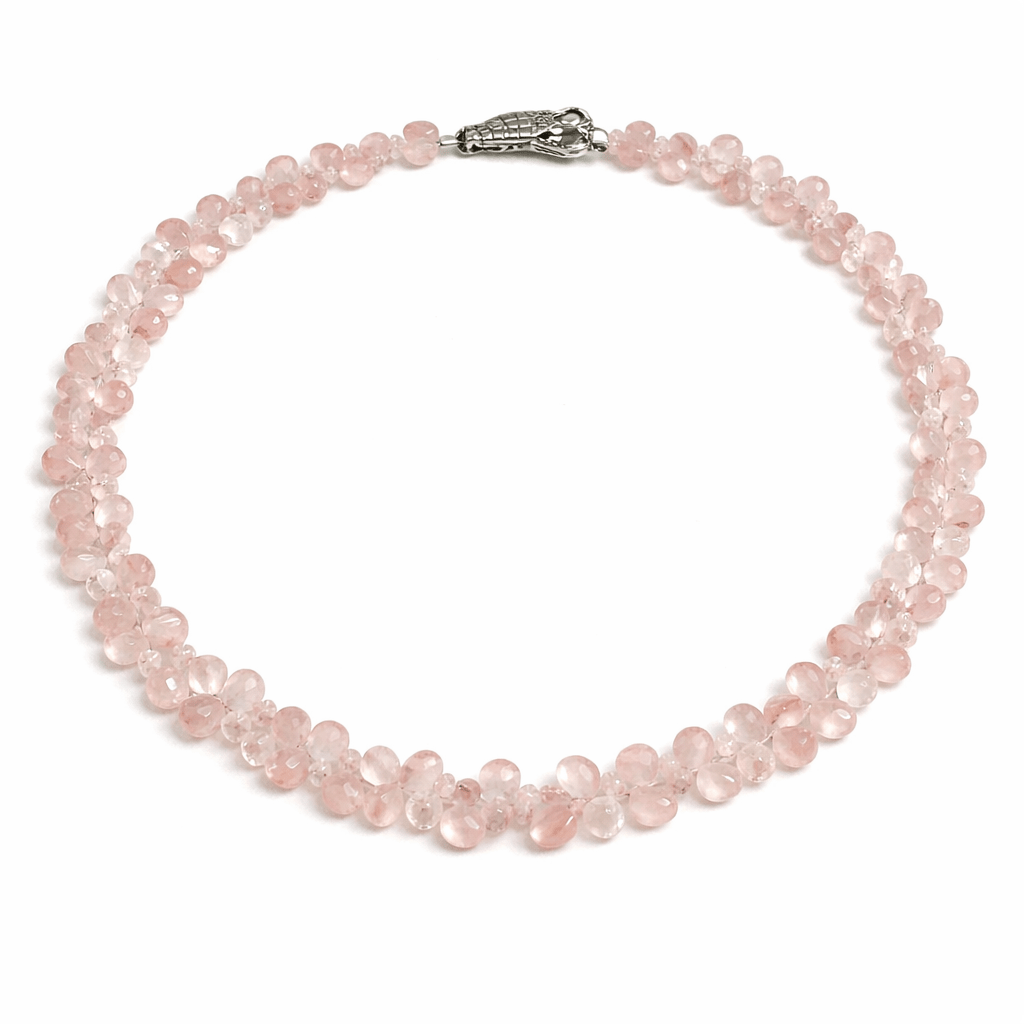 Rose Quartz Gemstone Briolette Shaped Beads Necklace - Aurum Jewels