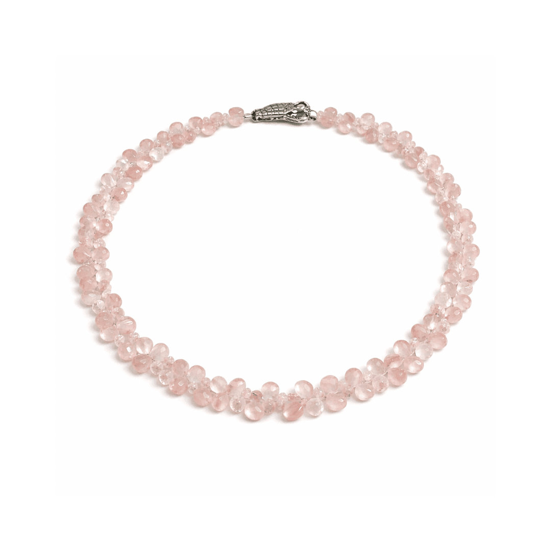 Rose Quartz Gemstone Briolette Shaped Beads Necklace - Aurum Jewels