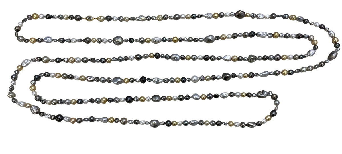 South Sea & Keshi Pearl Long Strand Necklace - Aurum Jewels