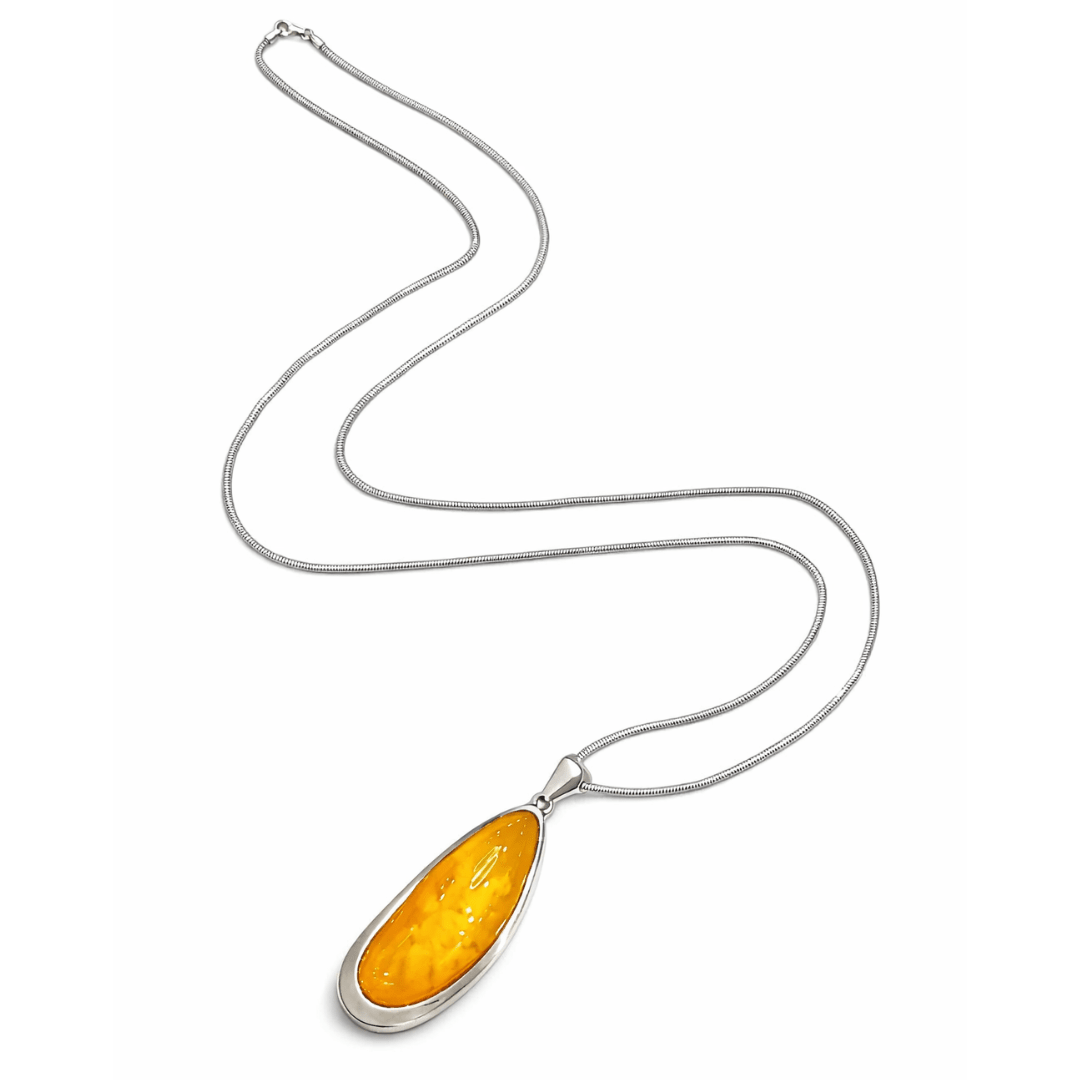 Sterling Silver Butterscotch Amber Pendant - Aurum Jewels