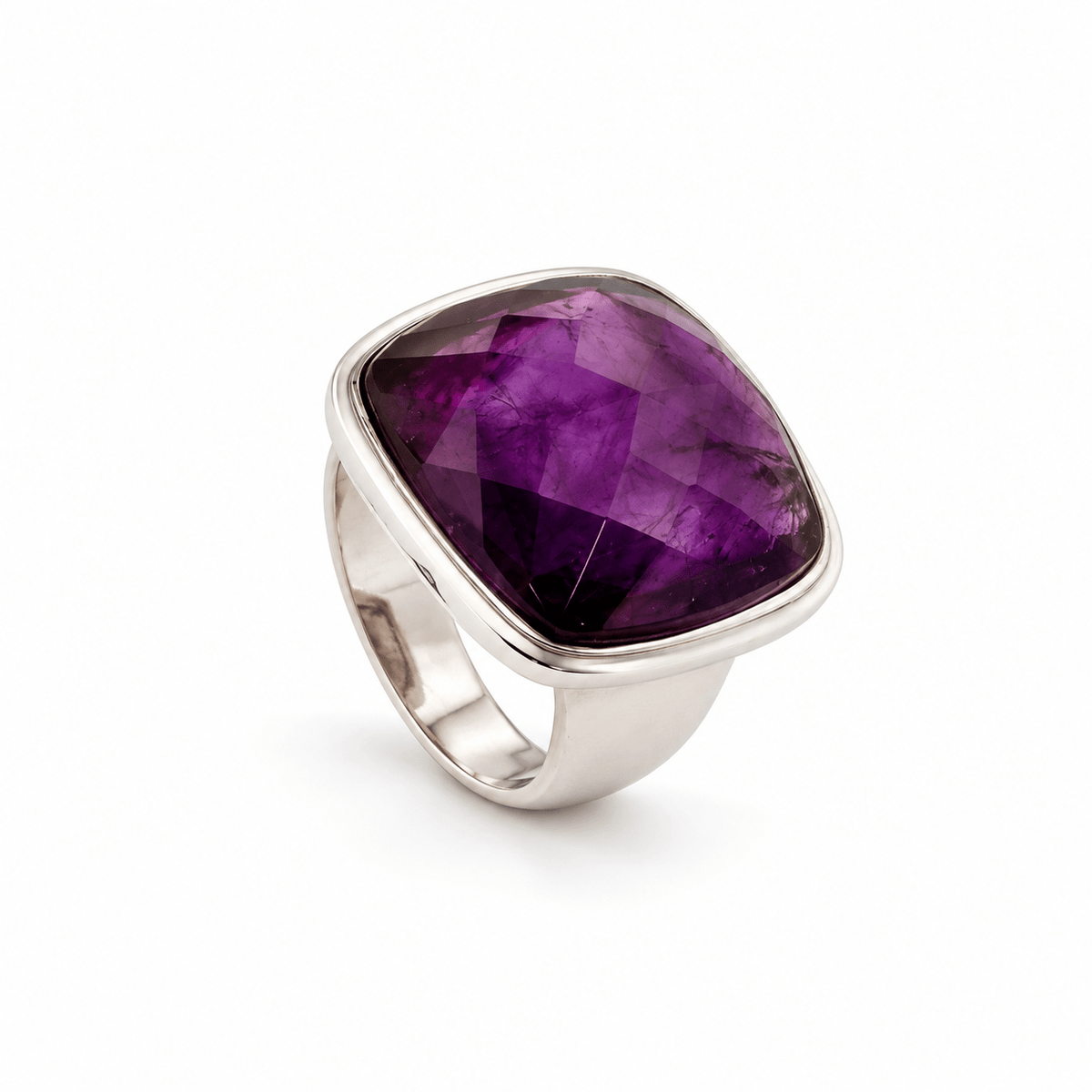 Sterling Silver Checkerboard Cushion Shaped Amethyst Dress Ring - Aurum Jewels