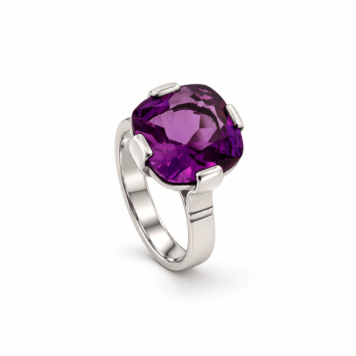 Sterling Silver Cushion Cut Amethyst Dress Ring - Aurum Jewels