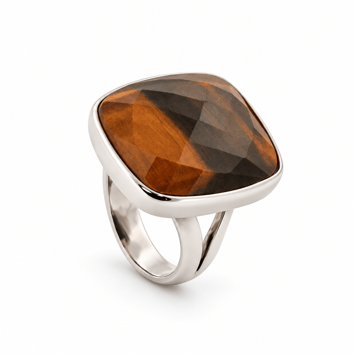 Sterling Silver & Cushion Shaped Hawks Eye Dress Ring - Aurum Jewels