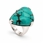 Sterling Silver & Large Tibetan Turquoise Dress Ring - Aurum Jewels