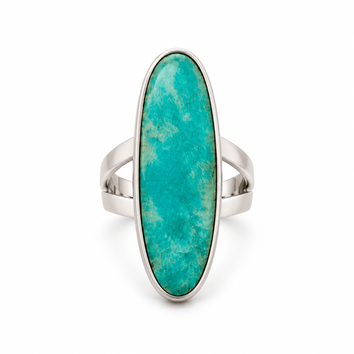 Sterling Silver & Long Oval Amazonite Dress Ring - Aurum Jewels