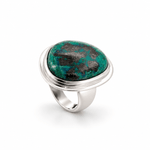 Sterling Silver & Oval Chrysocolla Malachite Dress Ring - Aurum Jewels