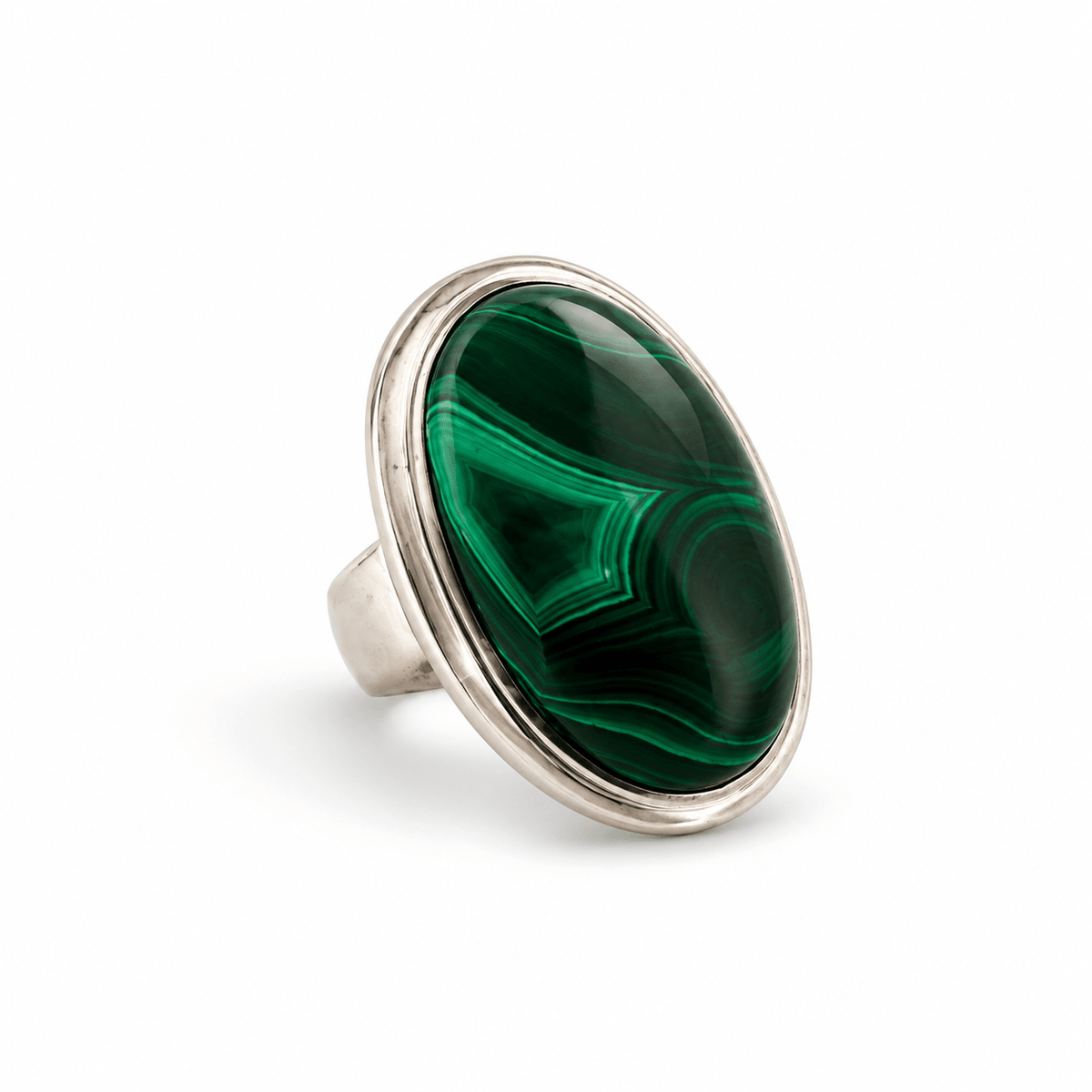 Sterling Silver & Oval Shaped Malachite Dress Ring - Aurum Jewels