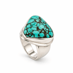 Sterling Silver Triangular Shaped Tibetan Turquoise Dress Ring - Aurum Jewels