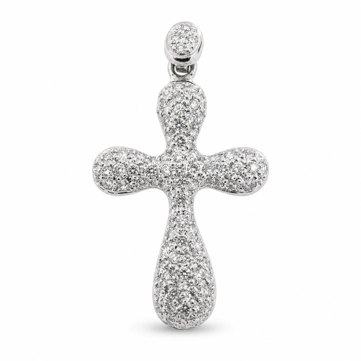 White Gold Pave Set Diamond Cross Pendant - Aurum Jewels