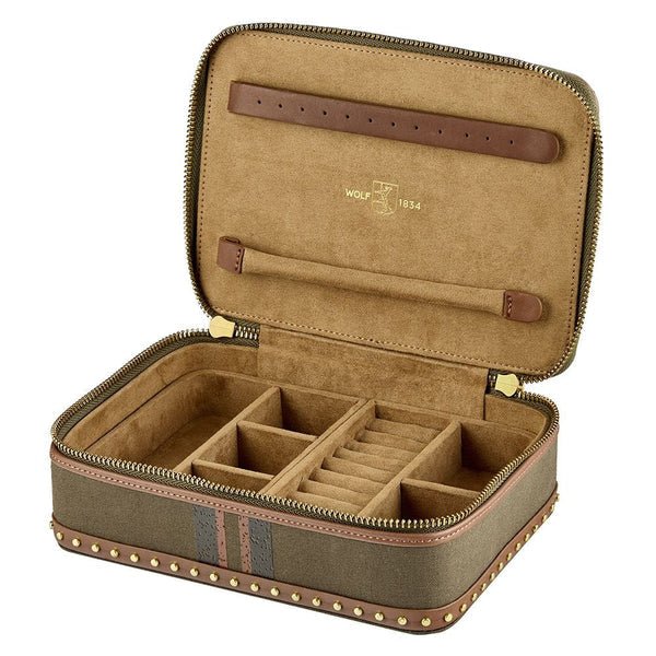 Wolf Ida Travel Zip Khaki Jewellery Case - Aurum Jewels