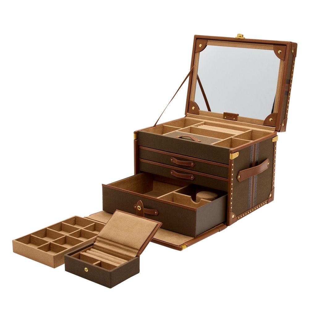 WOLF Ida Trunk Jewellery Box Khaki - Aurum Jewels