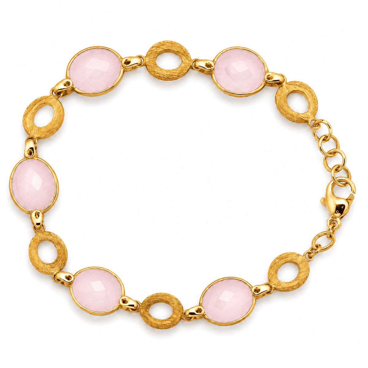 Yellow Gold Satin Finish Bracelet with Rose Quartz - Aurum Jewels