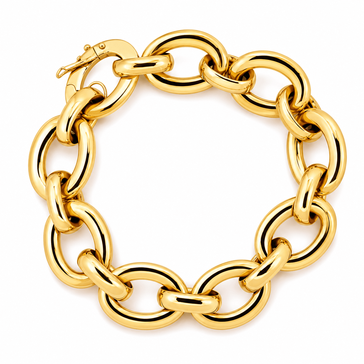 Yellow Gold Statement Oval Link Bracelet - Aurum Jewels