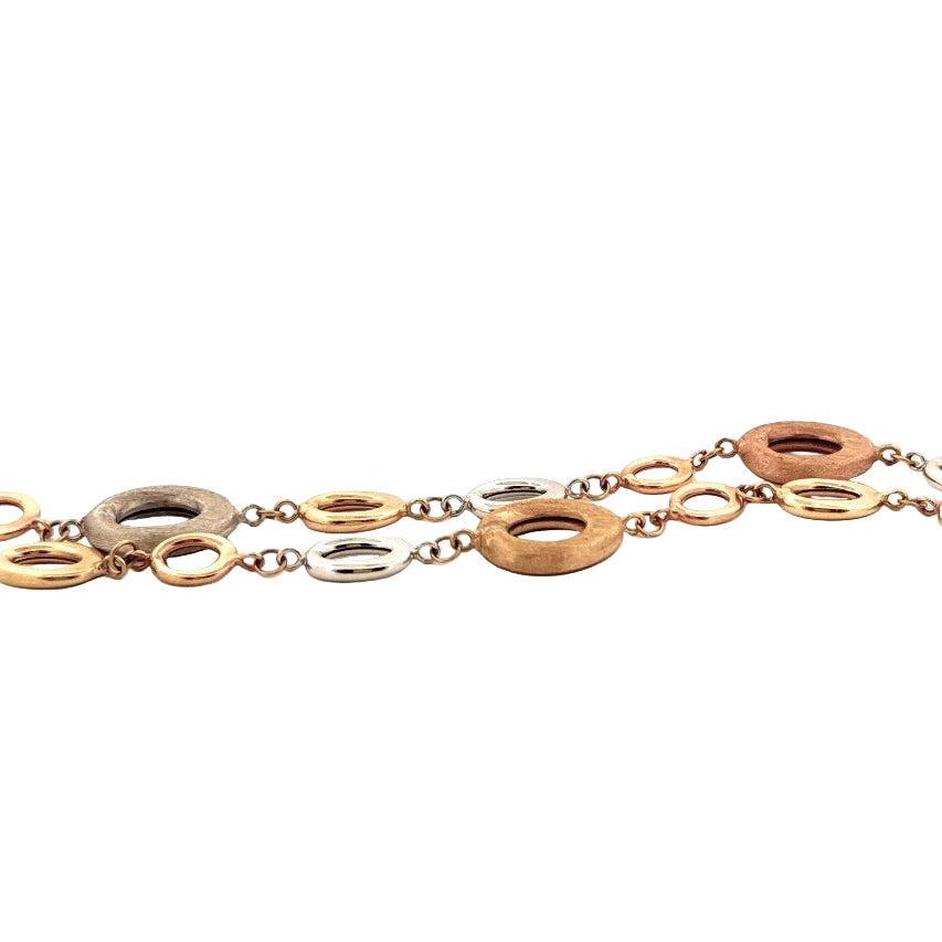 18ct 3 Tone 2 Row Oval & Circles Bracelet - Aurum Jewels